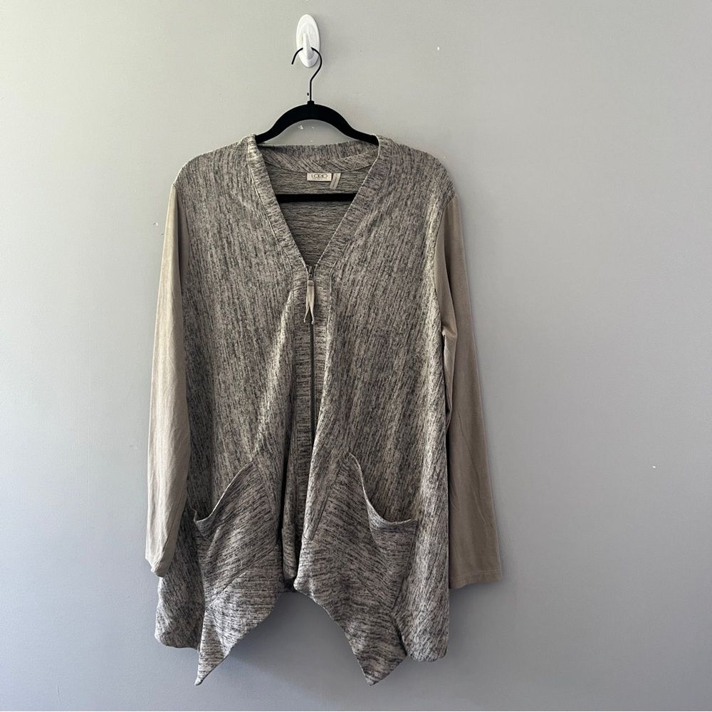Logo by Lori Goldstein Gray Knit Cardigan Sweater Full Zip Size Large